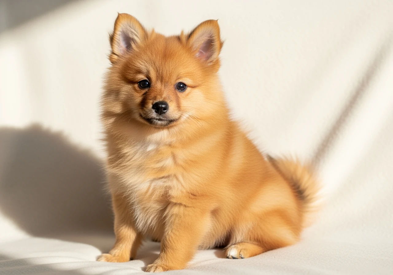 Chiot Spitz Nain orange de 10 semaines, regard attentif